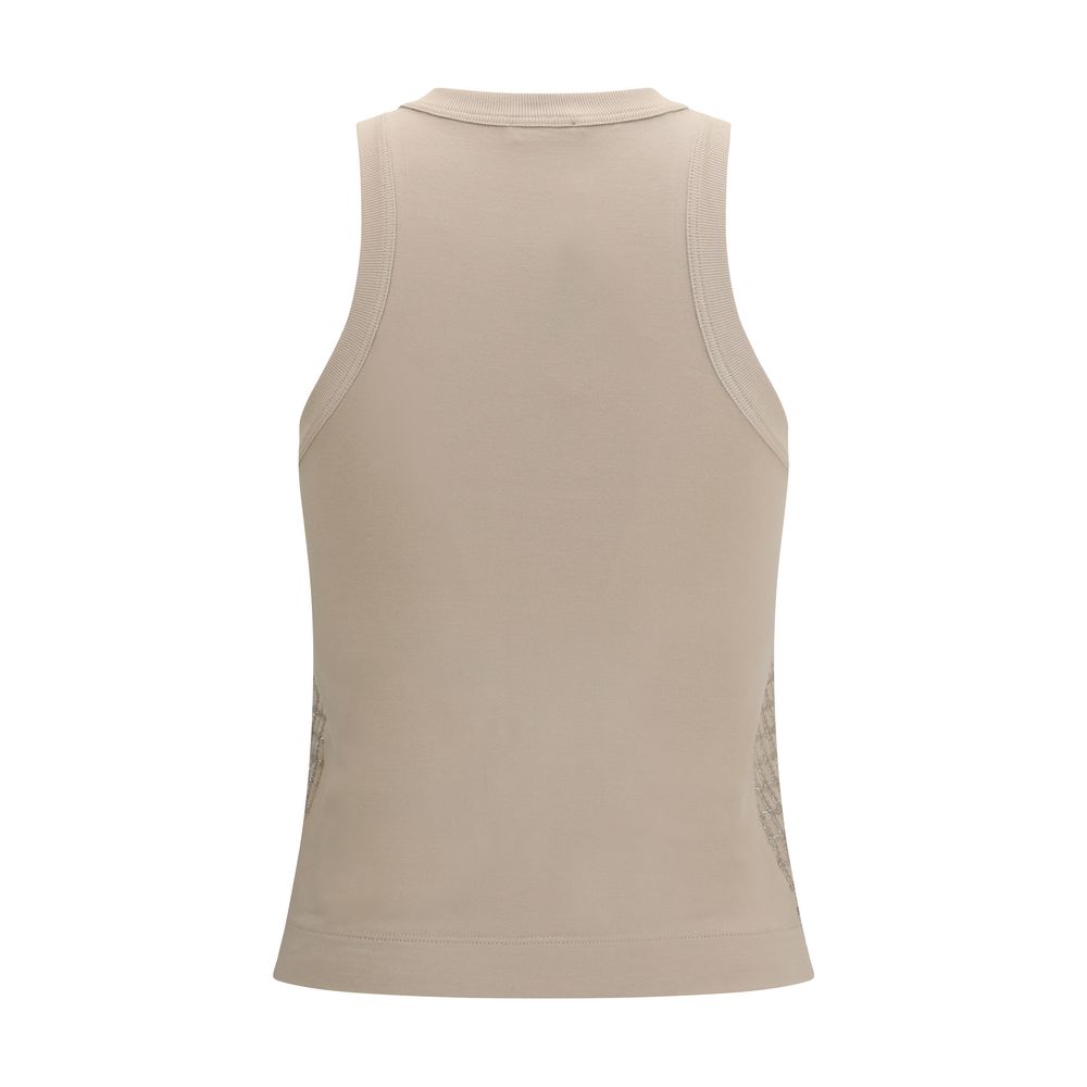 Brunello Cucinelli T-shirt senza maniche in cotone beige