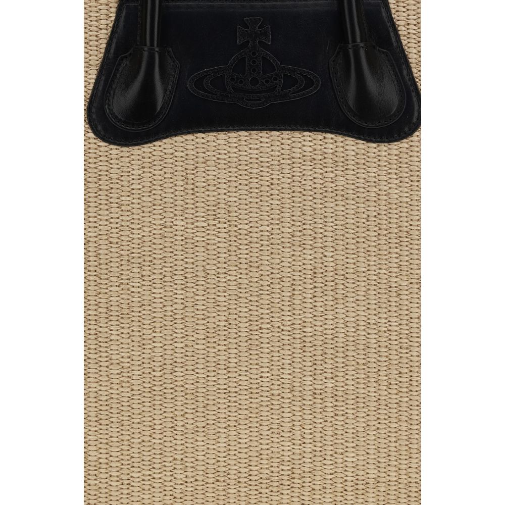 Borsa a spalla Vivienne Westwood in rafia beige