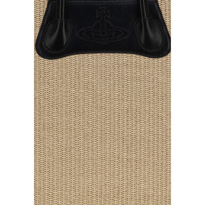 Sac porté épaule en raphia beige Vivienne Westwood