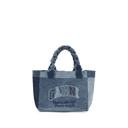 Borsa a spalla Ganni in cotone blu