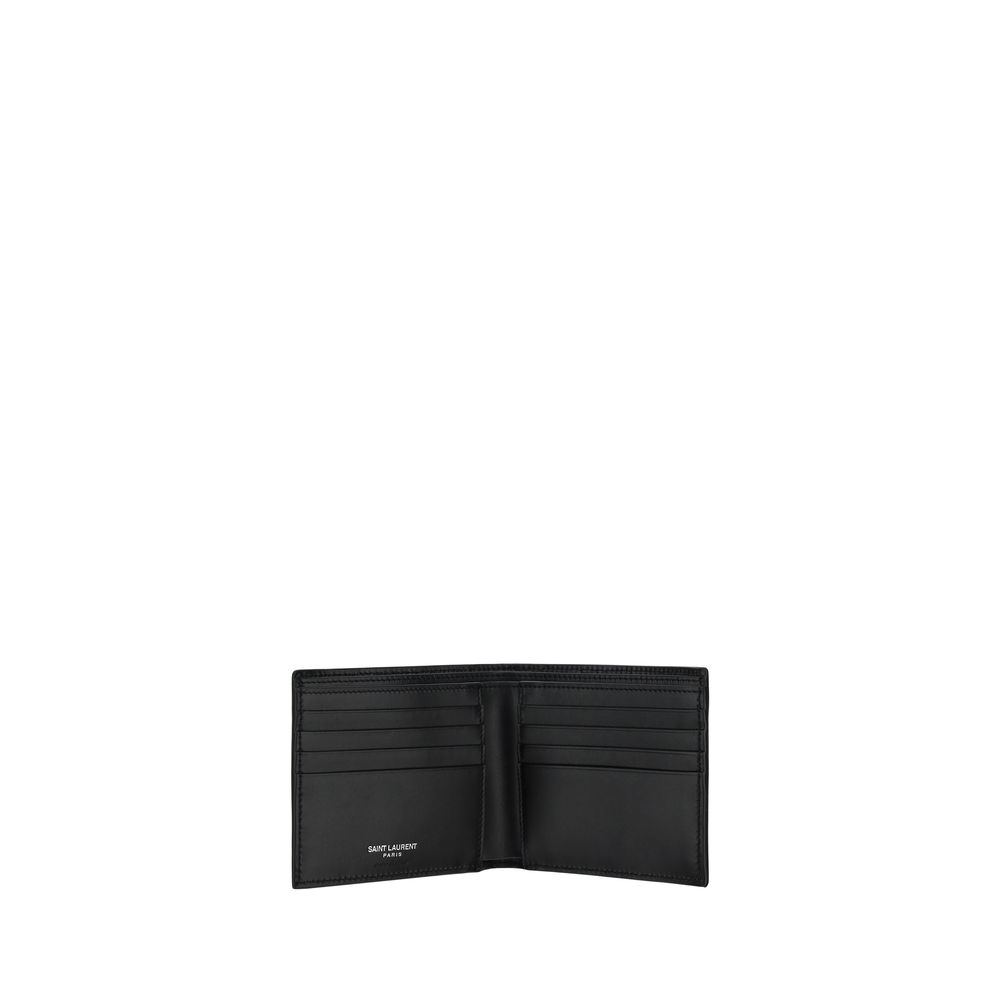 Portefeuille Saint Laurent en Cuir de Veau Noir Bos Taurus