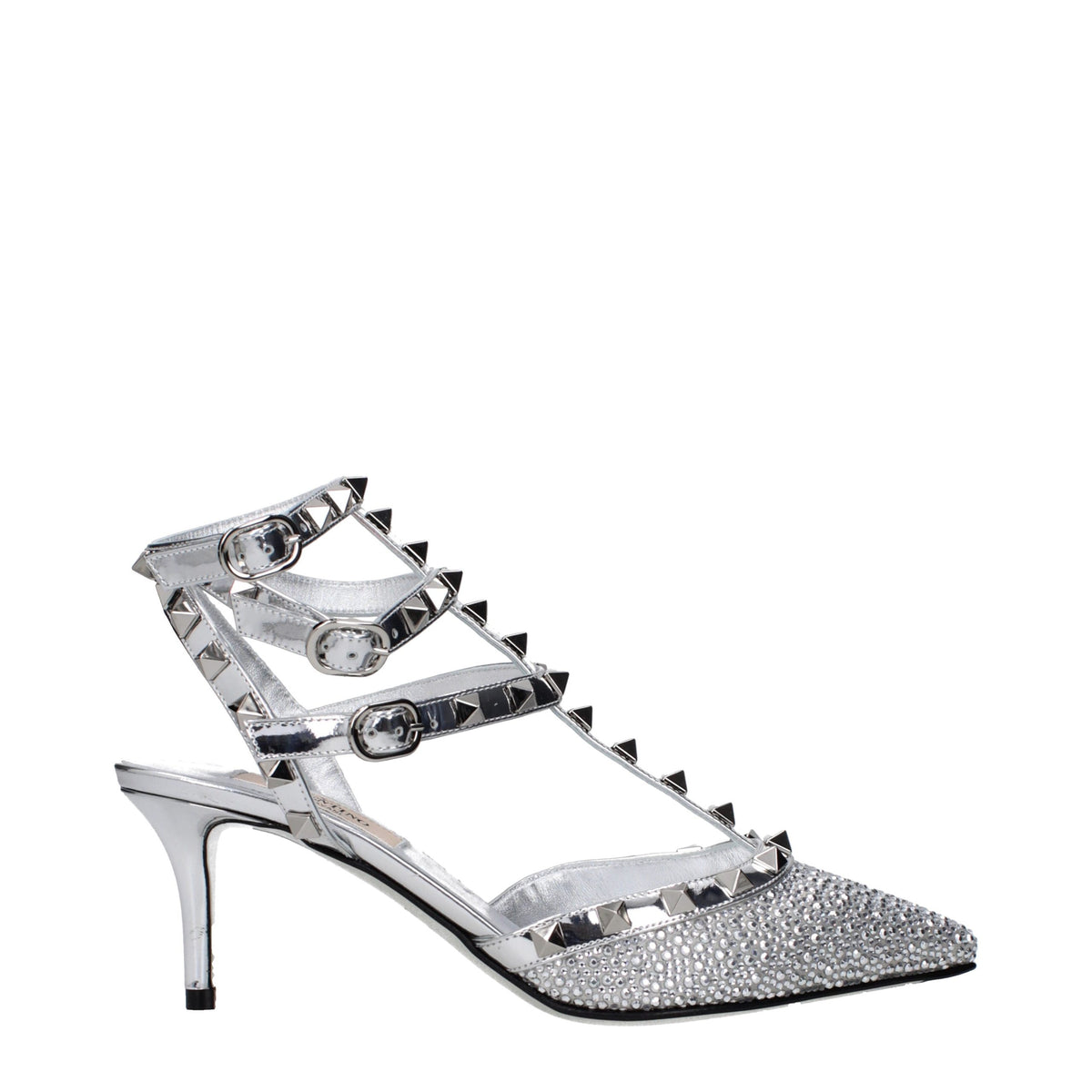Sandales à talon aiguille en cuir gris Valentino Garavani