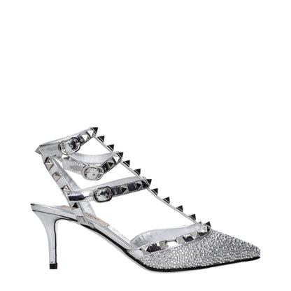 Sandales à talon aiguille en cuir gris Valentino Garavani