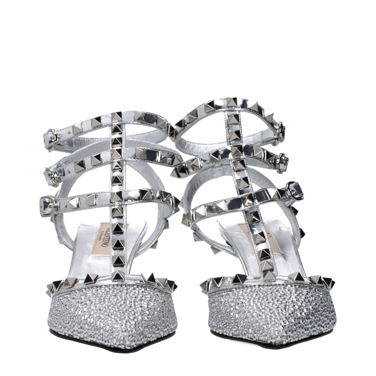 Sandales à talon aiguille en cuir gris Valentino Garavani