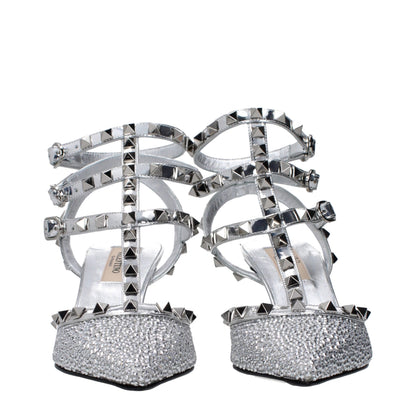Sandales à talon aiguille en cuir gris Valentino Garavani