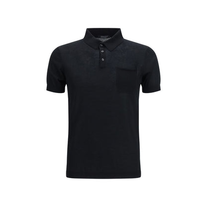 Aragona Cashmere Black Cotton Polo Shirt