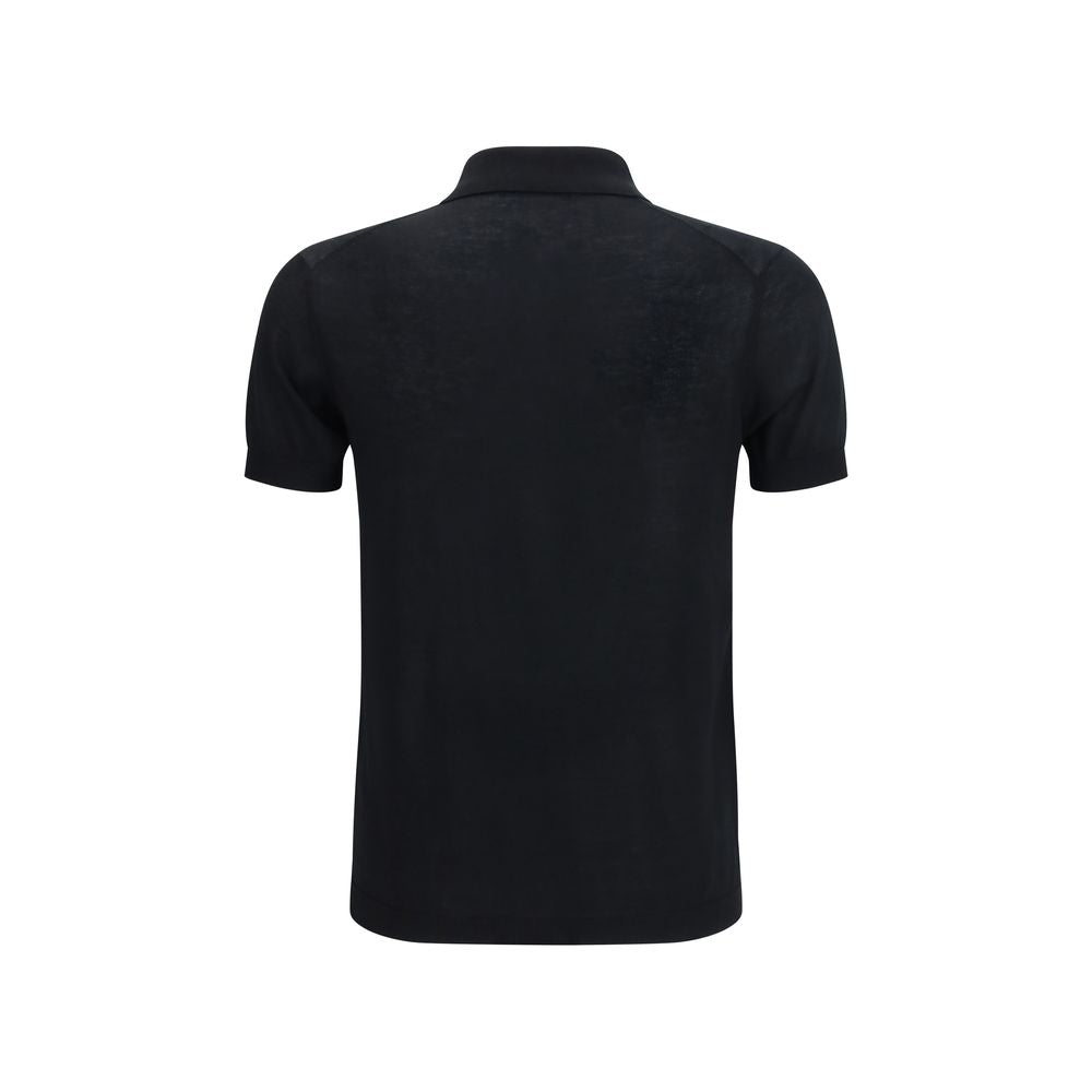 Aragona Cashmere schwarzes Baumwoll-Polohemd