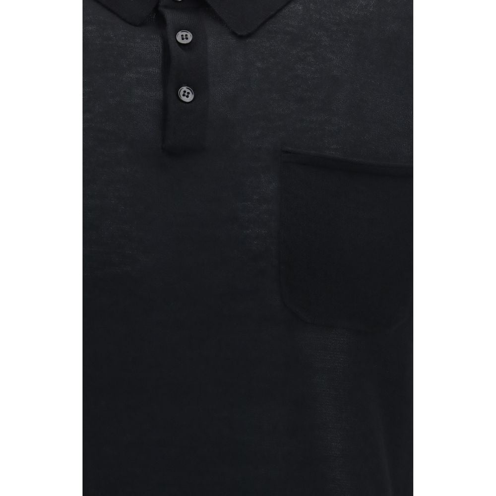 Aragona Cashmere schwarzes Baumwoll-Polohemd