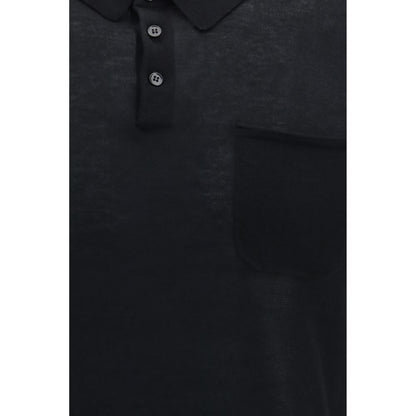 Aragona Cashmere Black Cotton Polo Shirt