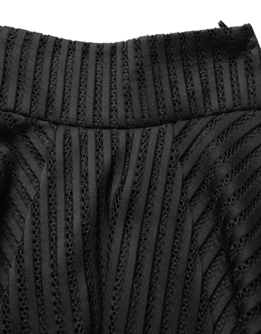 PINKO Abito Midi Svasato in Cotone a Righe con Silhouette ad A Nero