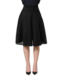 PINKO Abito Midi Svasato in Cotone a Righe con Silhouette ad A Nero