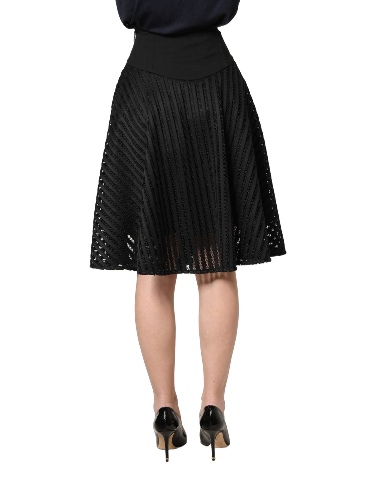 PINKO Abito Midi Svasato in Cotone a Righe con Silhouette ad A Nero