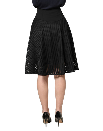PINKO Abito Midi Svasato in Cotone a Righe con Silhouette ad A Nero