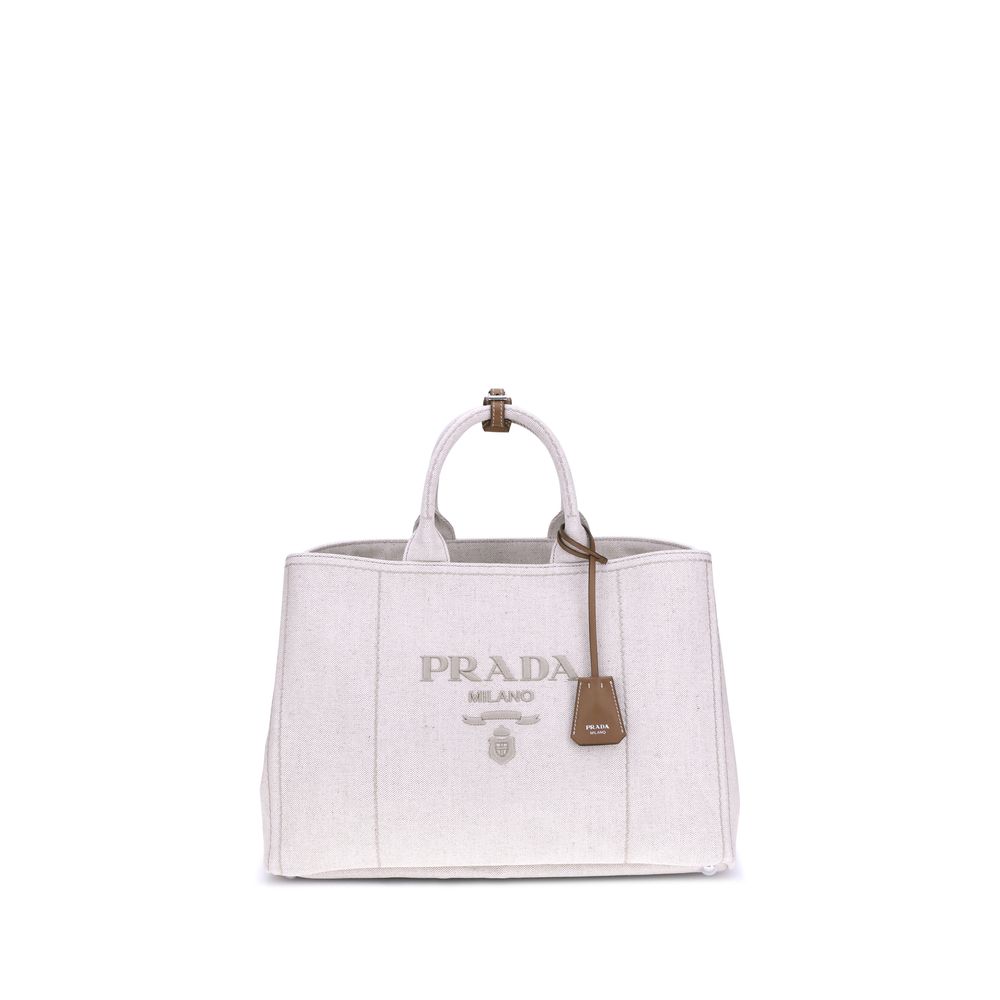 Borsa a spalla Prada in cotone beige