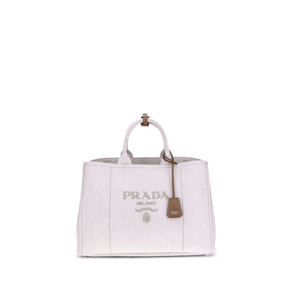 Borsa a spalla Prada in cotone beige