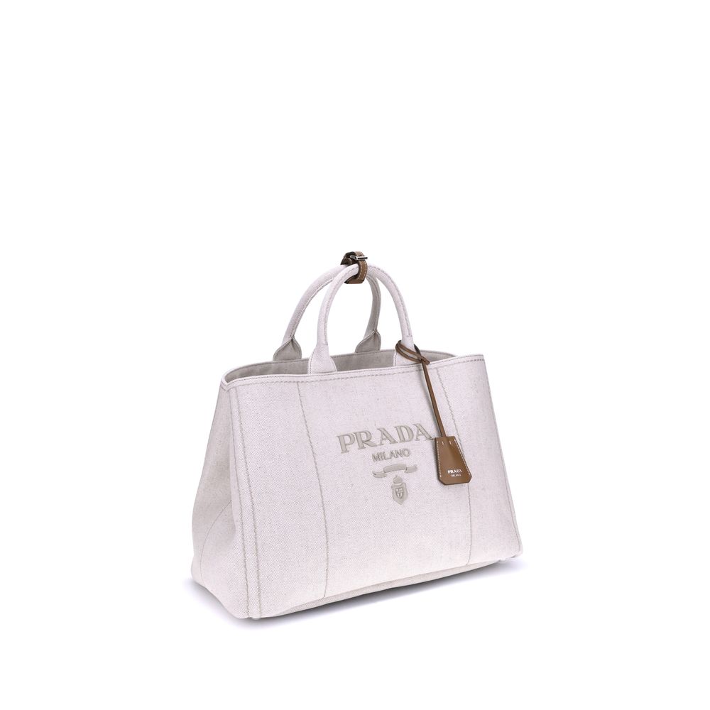 Borsa a spalla Prada in cotone beige