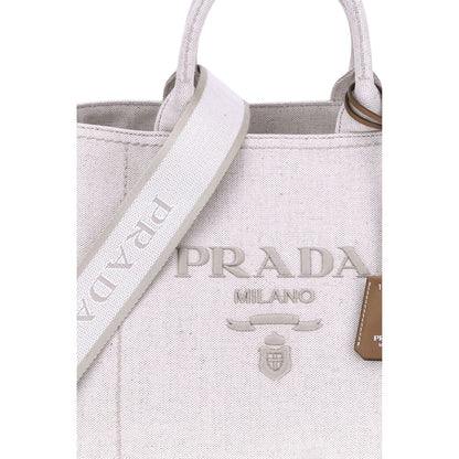 Borsa a spalla Prada in cotone beige