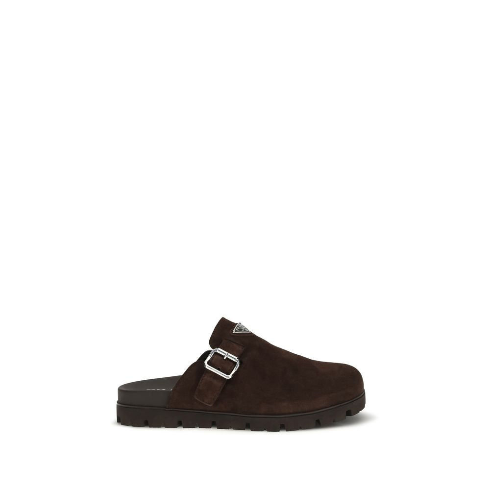 Sabot Prada in pelle di vitello marrone Bos Taurus