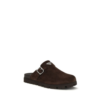Sabot Prada in pelle di vitello marrone Bos Taurus