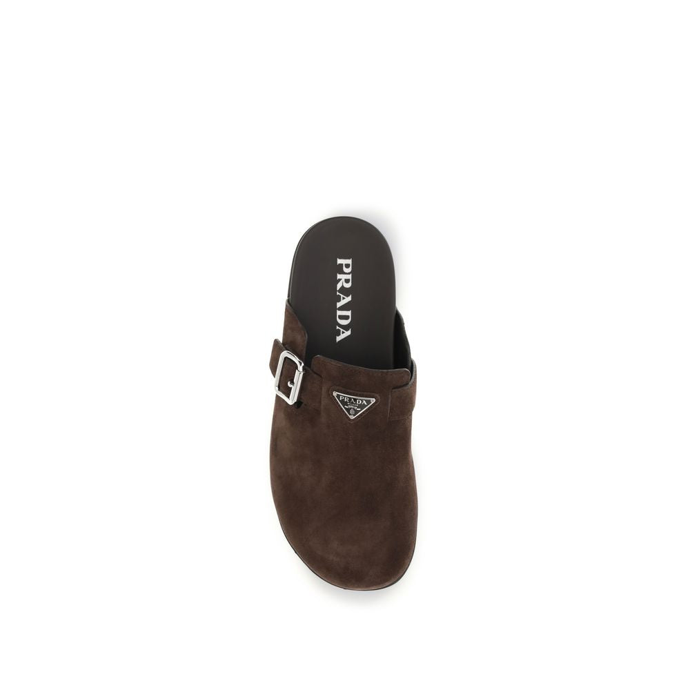 Sabot Prada in pelle di vitello marrone Bos Taurus