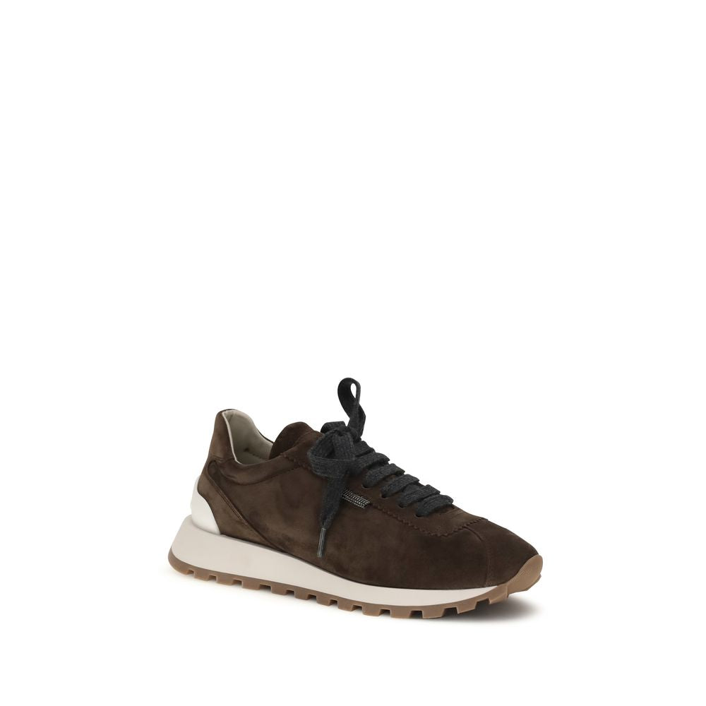 Sneakers sportive Brunello Cucinelli in pelle di vitello marrone Bos Taurus
