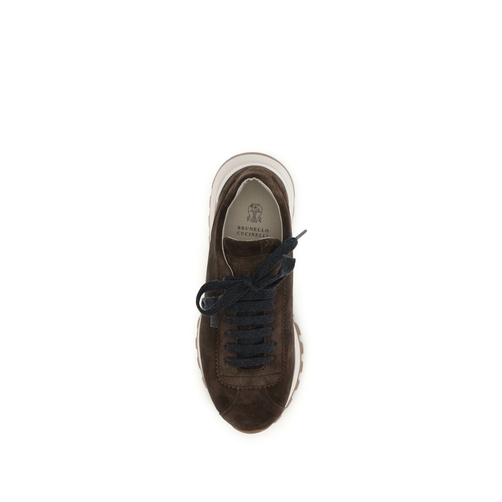 Sneakers sportive Brunello Cucinelli in pelle di vitello marrone Bos Taurus