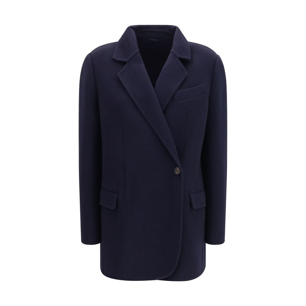 Giacca lunga Brunello Cucinelli in lana blu Oves Aries