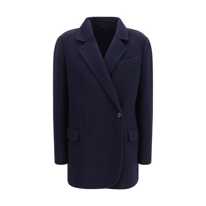 Giacca lunga Brunello Cucinelli in lana blu Oves Aries