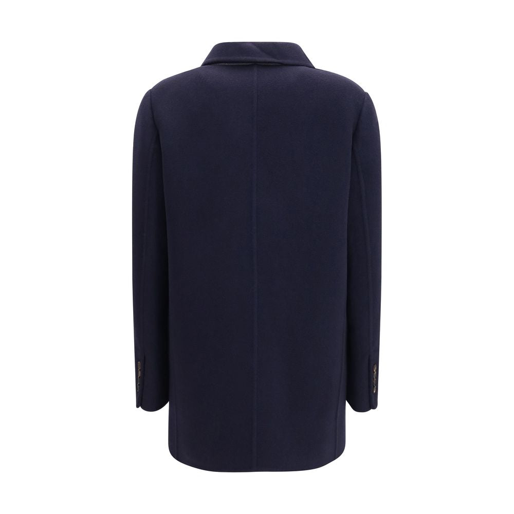 Giacca lunga Brunello Cucinelli in lana blu Oves Aries