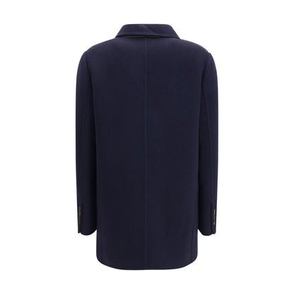 Giacca lunga Brunello Cucinelli in lana blu Oves Aries