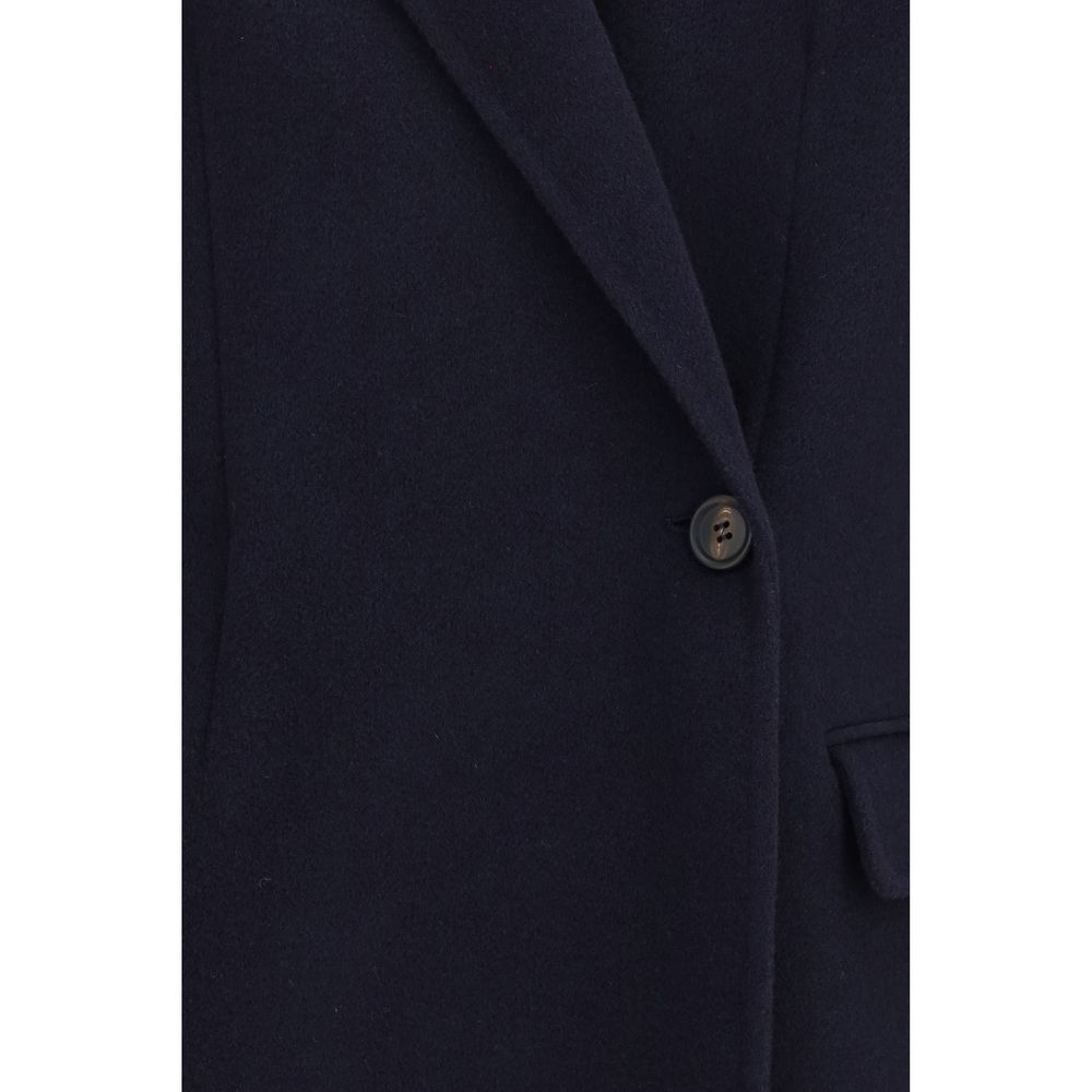 Giacca lunga Brunello Cucinelli in lana blu Oves Aries
