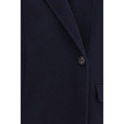 Giacca lunga Brunello Cucinelli in lana blu Oves Aries