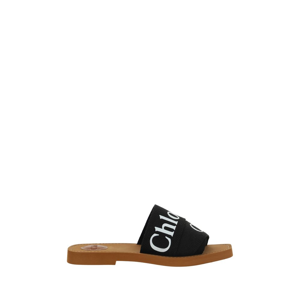 Sandali piatti Chloé in cotone nero