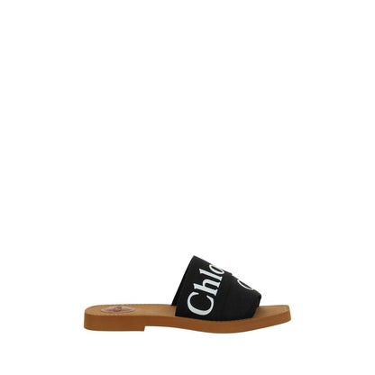Sandali piatti Chloé in cotone nero