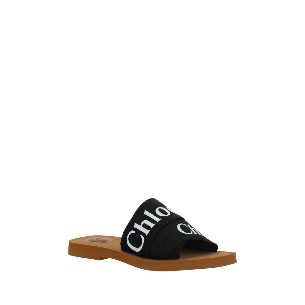 Sandali piatti Chloé in cotone nero
