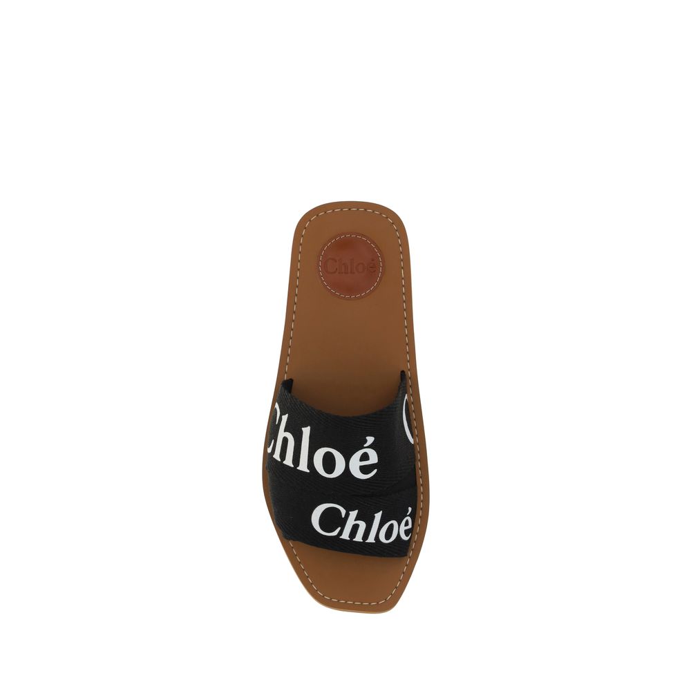 Sandali piatti Chloé in cotone nero