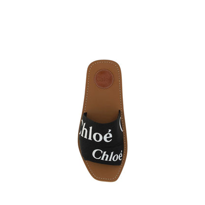 Sandali piatti Chloé in cotone nero
