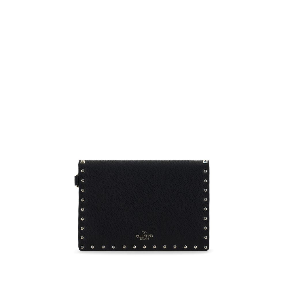 Valentino Garavani Pochette en cuir de veau noir Bos Taurus