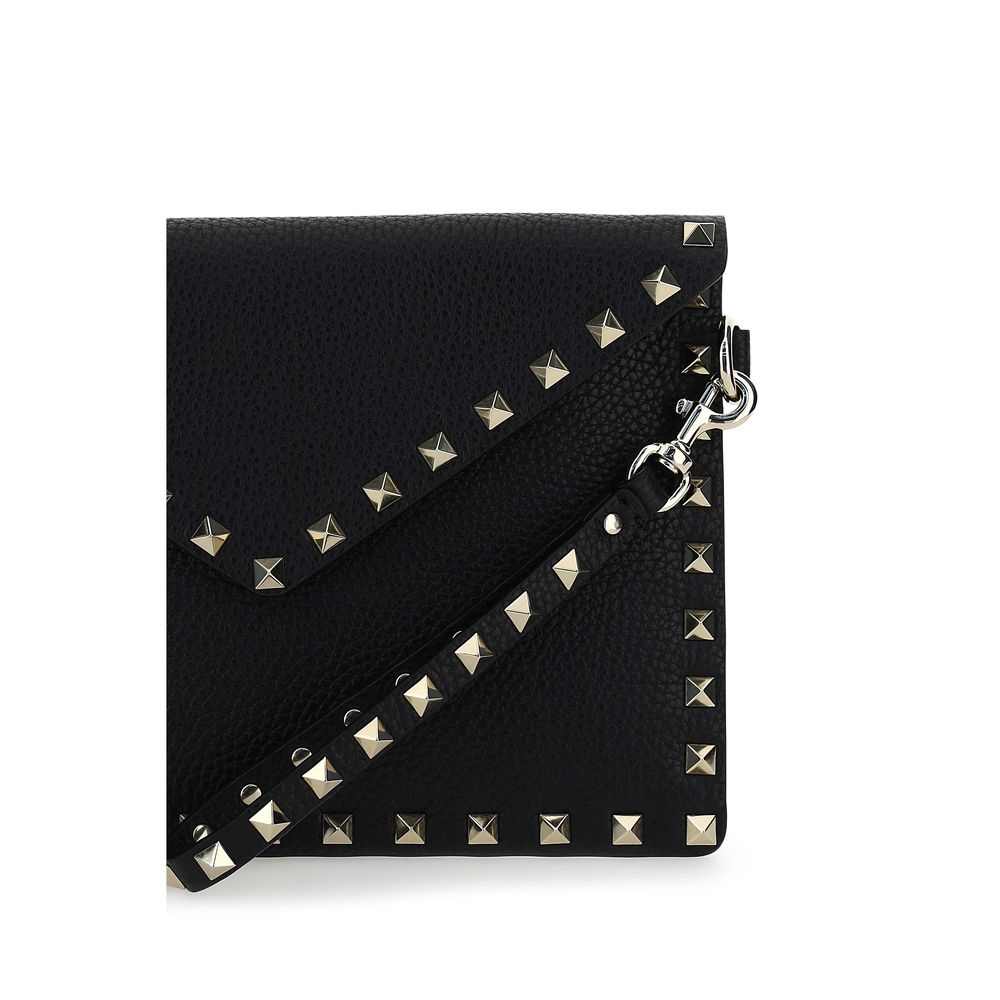 Valentino Garavani Pochette en cuir de veau noir Bos Taurus
