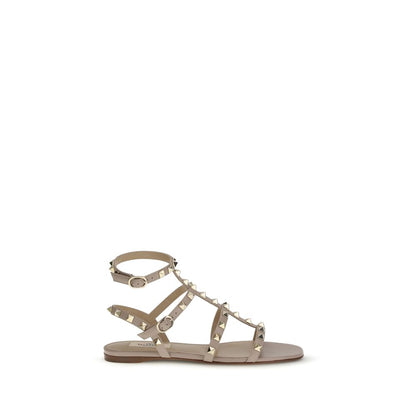 Valentino Garavani Sandali Bassi in Pelle di Vitello Beige Bos Taurus