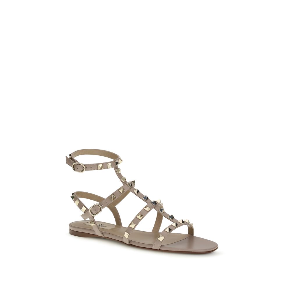 Valentino Garavani Sandali Bassi in Pelle di Vitello Beige Bos Taurus