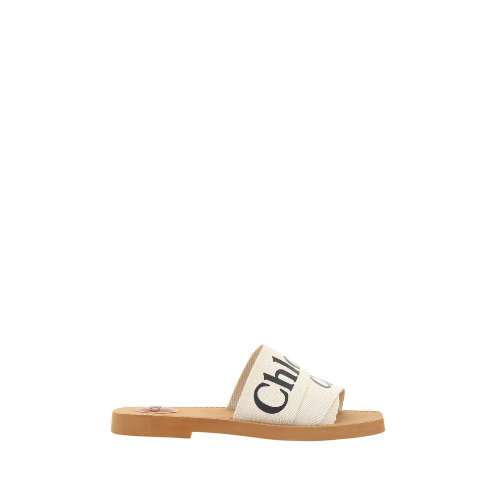 Chloé White Linen Flat Sandals