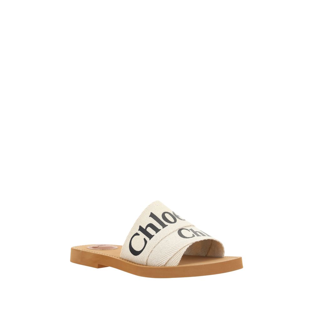 Chloé White Linen Flat Sandals