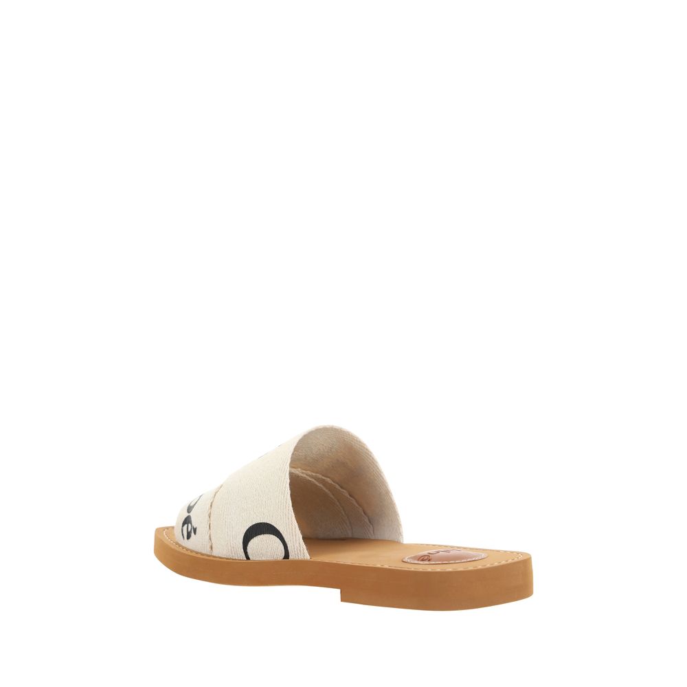 Chloé White Linen Flat Sandals