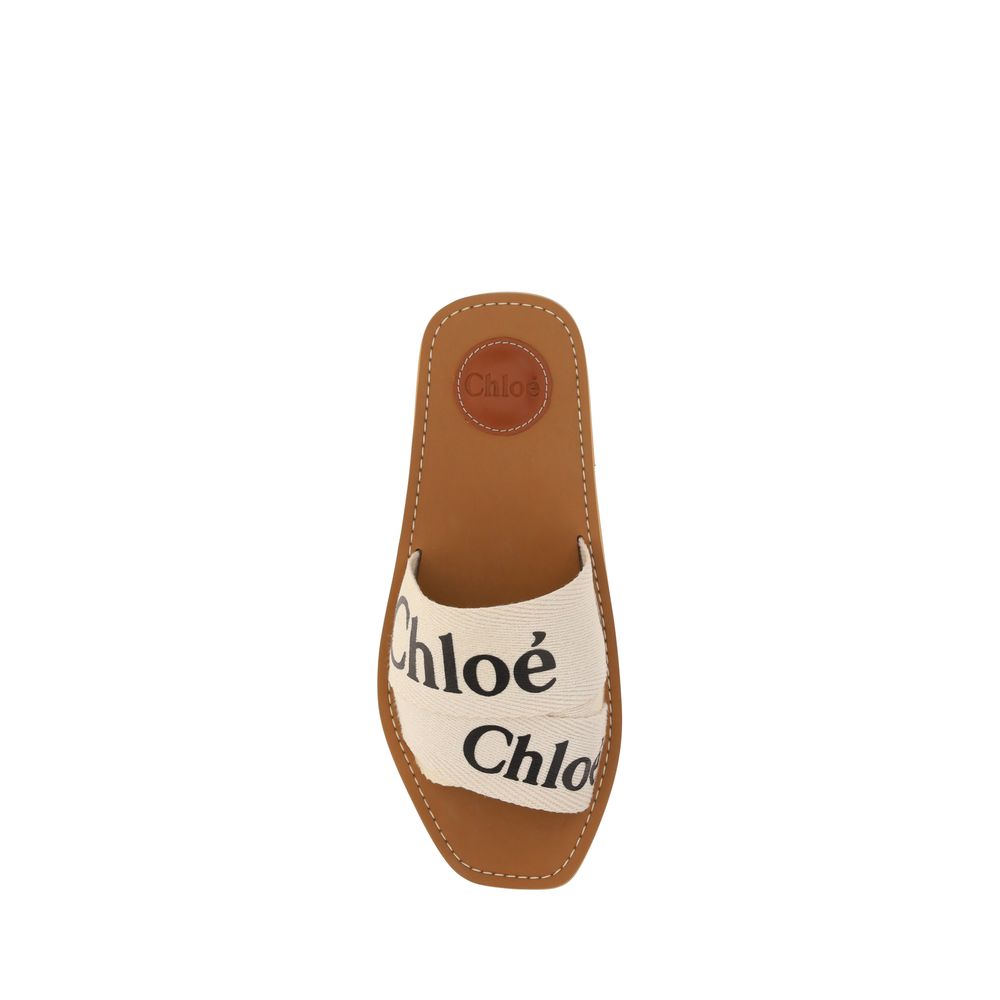 Chloé White Linen Flat Sandals