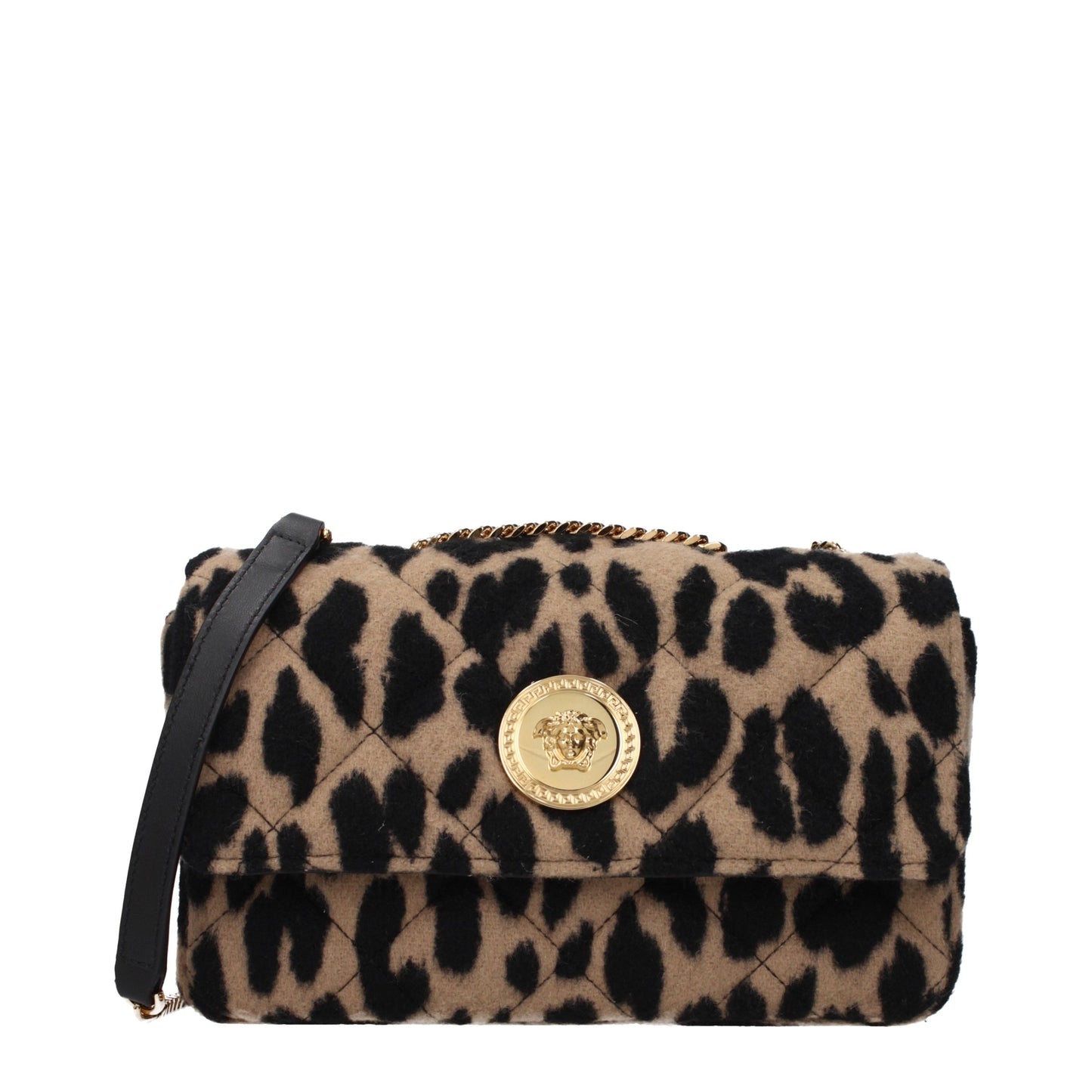 Borsa a spalla in lana marrone Versace