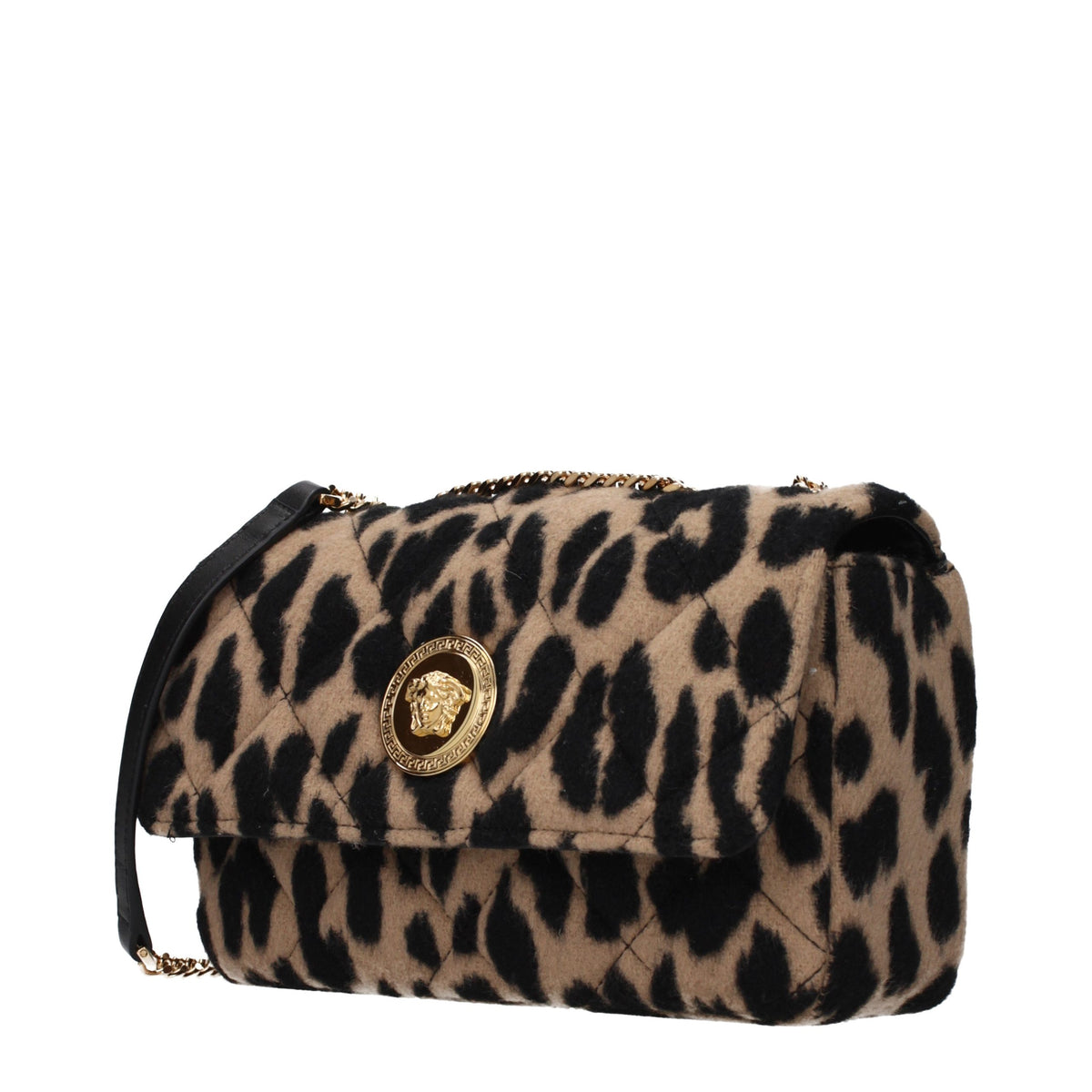 Borsa a spalla in lana marrone Versace