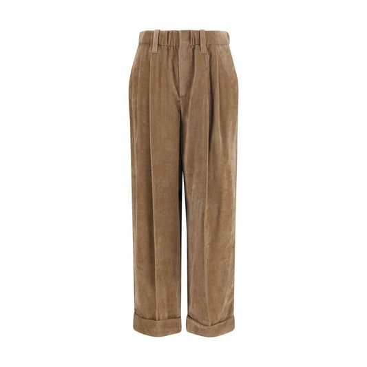 Brunello Cucinelli Pantaloni Casual Marroni in Viscosa