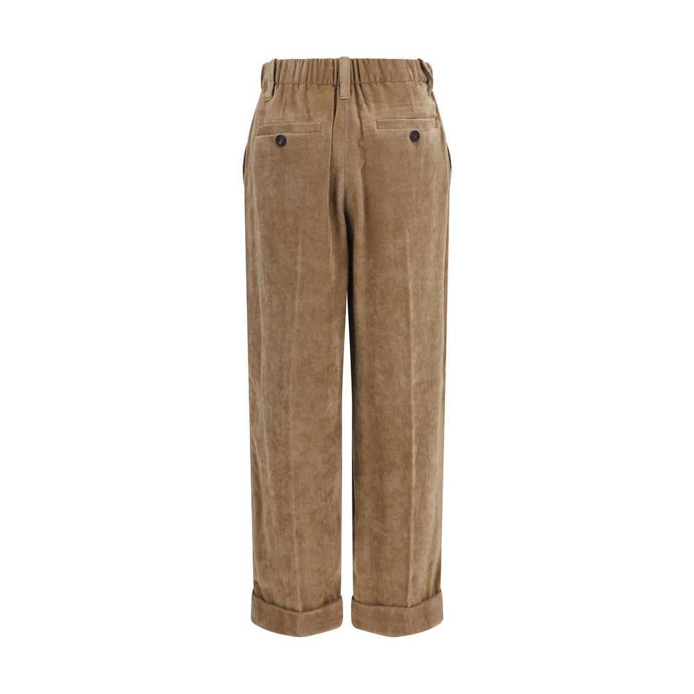 Brunello Cucinelli Pantaloni Casual Marroni in Viscosa