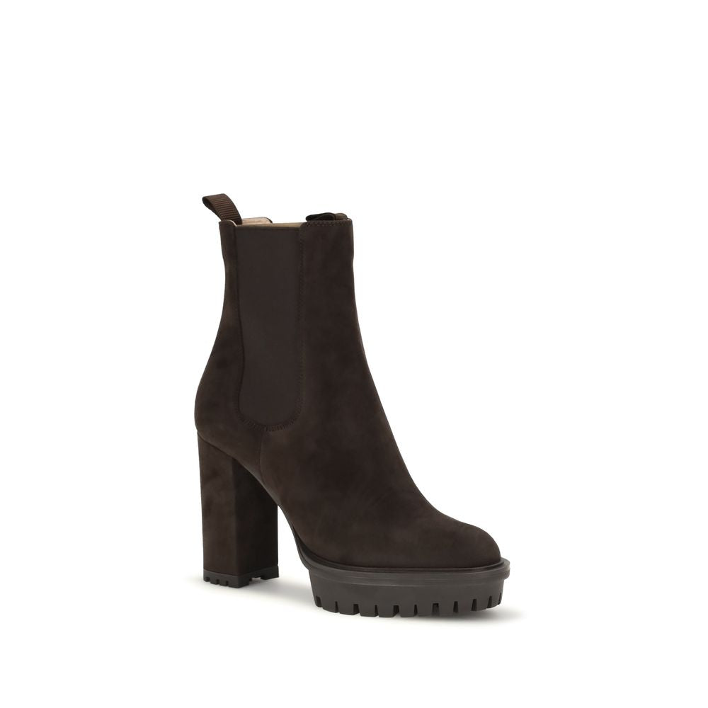 Gianvito Rossi Stivaletti Marroni in Pelle di Vitello Bos Taurus